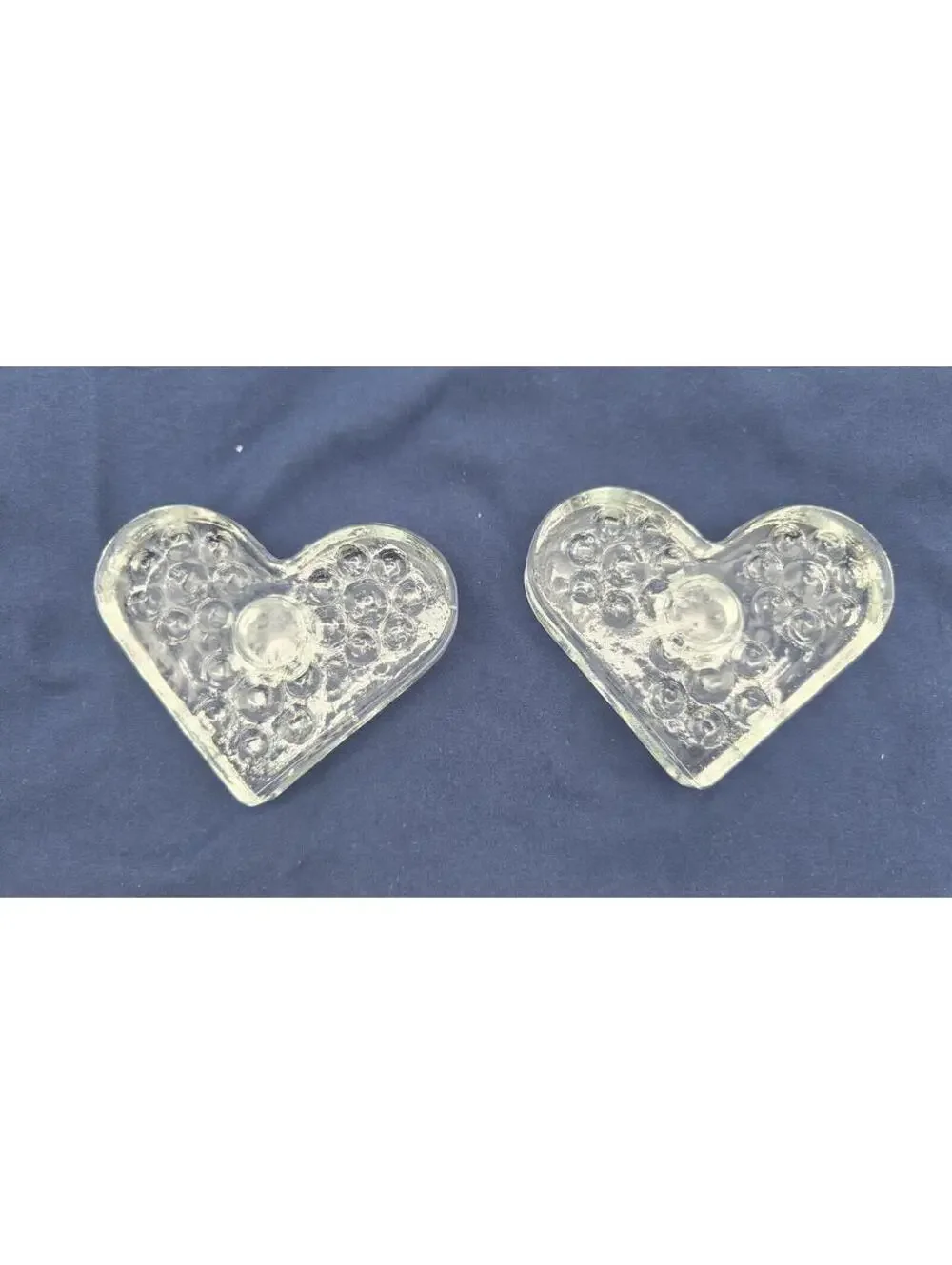 Vintage Set of 2 Hadeland Norway Heart Clear Crystal Glass Taper Candle Holders